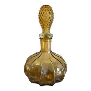 Vintage Amber Hobnail Genie Bubble Bar Decanter Mid Century ART Deco Vase MCM